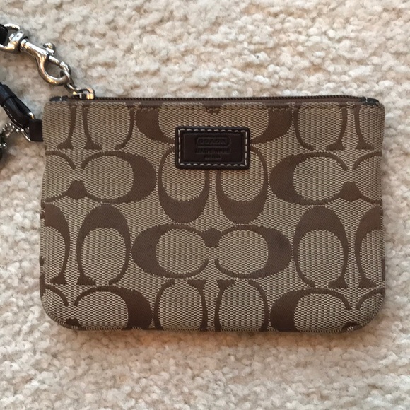Coach Logo Tan Canvas & Leather Wristlet - Picture 2 of 8
